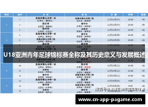 U18亚洲青年足球锦标赛全称及其历史意义与发展概述